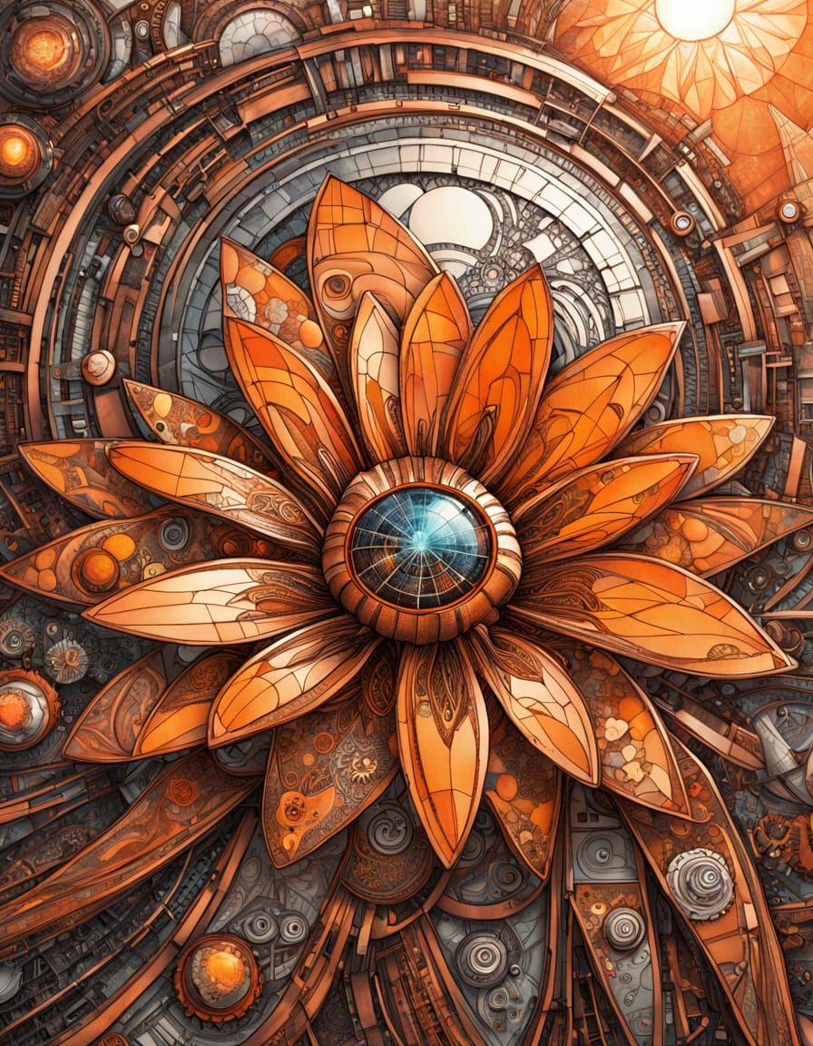 Biomechanical Flower Blooms in Retrofuturistic Sci-Fi Art