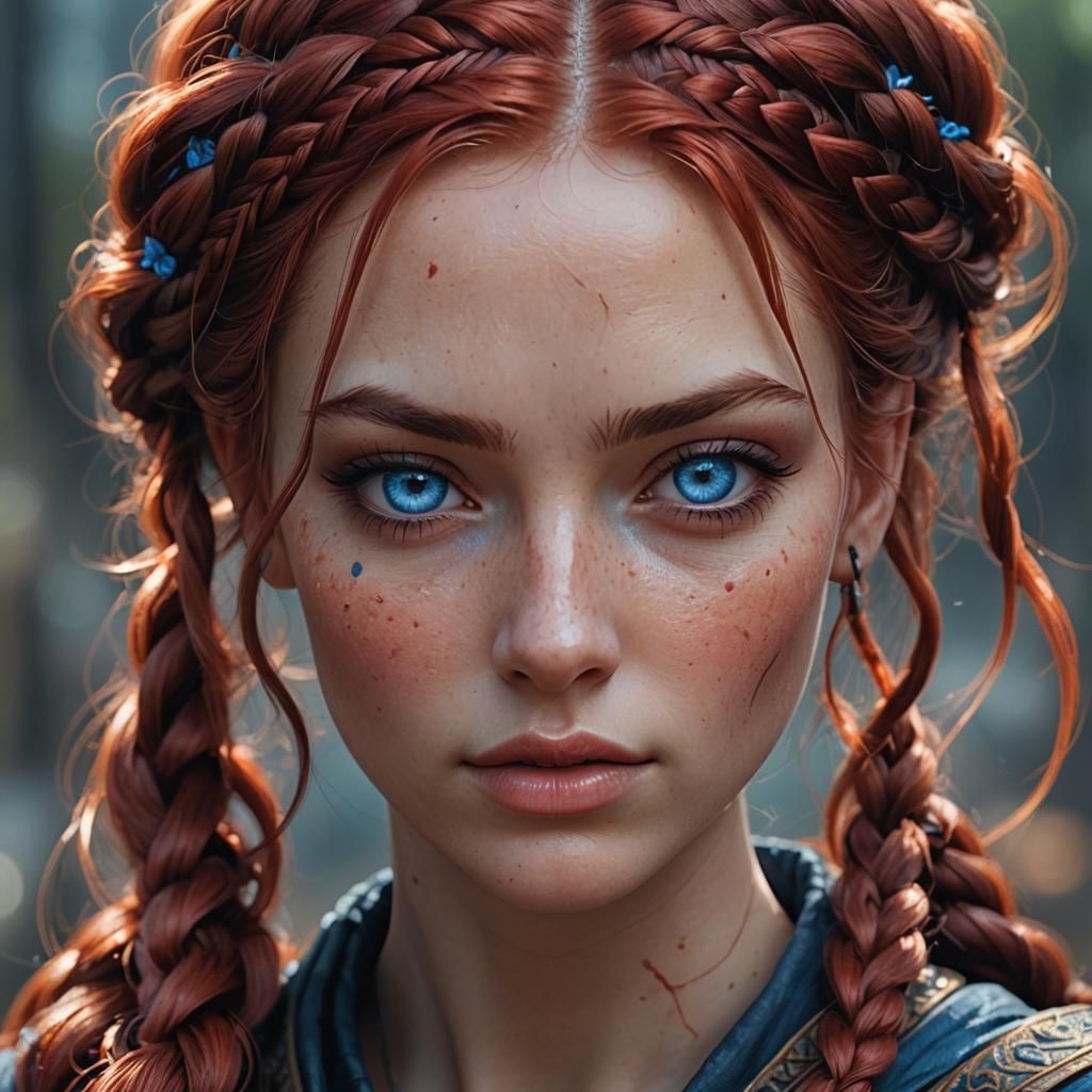 Beautiful Girl with Braided Hair in Realistic Style