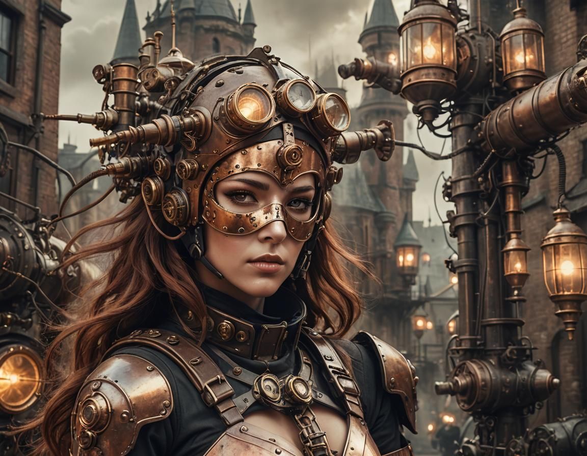 Steampunk Beauty Rides Rocket Through Riotous City