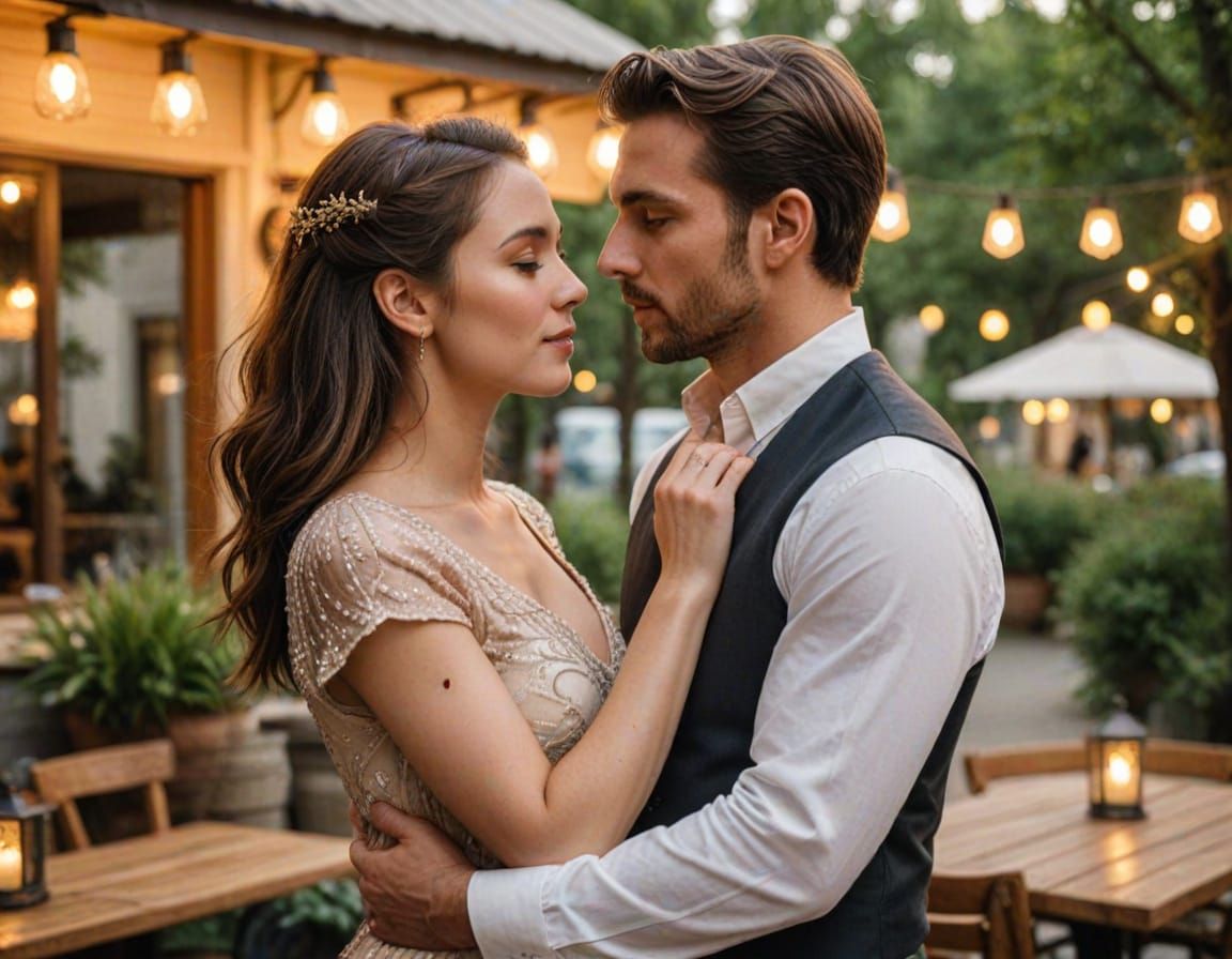 Romantic Couple's Golden Hour Dance, Cinematic Still