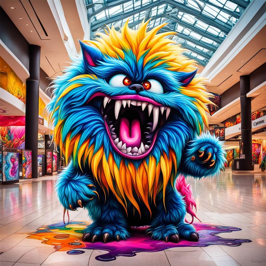 Colorful Furry Monster Tantrum in Graffiti Art Style