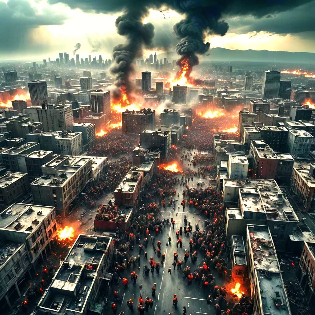 Dramatic Zombie Attack from Above: Cinematic Film Still