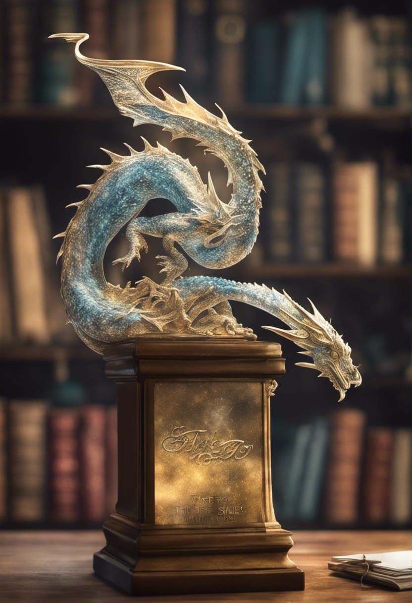 Glass Dragon on Gold Trophy: Dark Fantasy Art