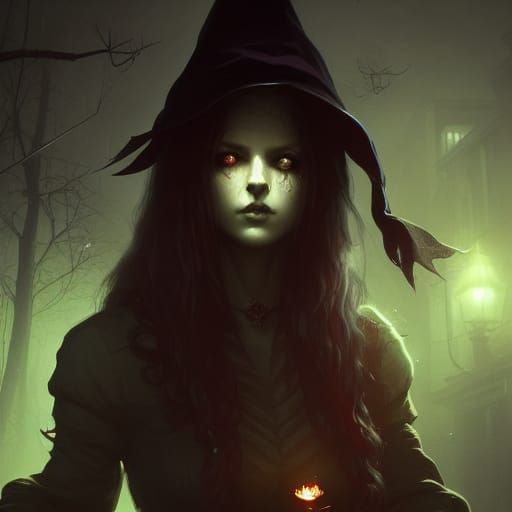 Horror Witch Girl Walks City Streets