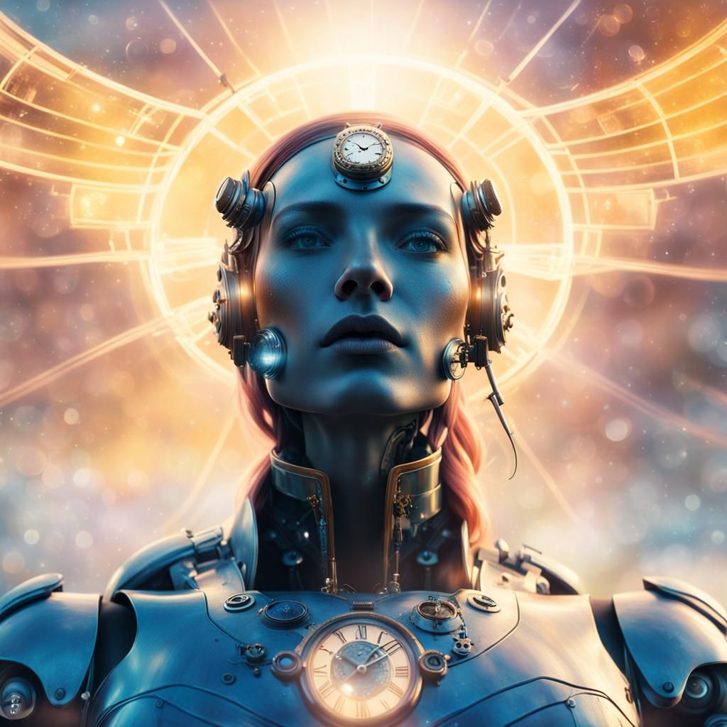 Nordic Android Wakes at Dawn: Double Exposure Portrait