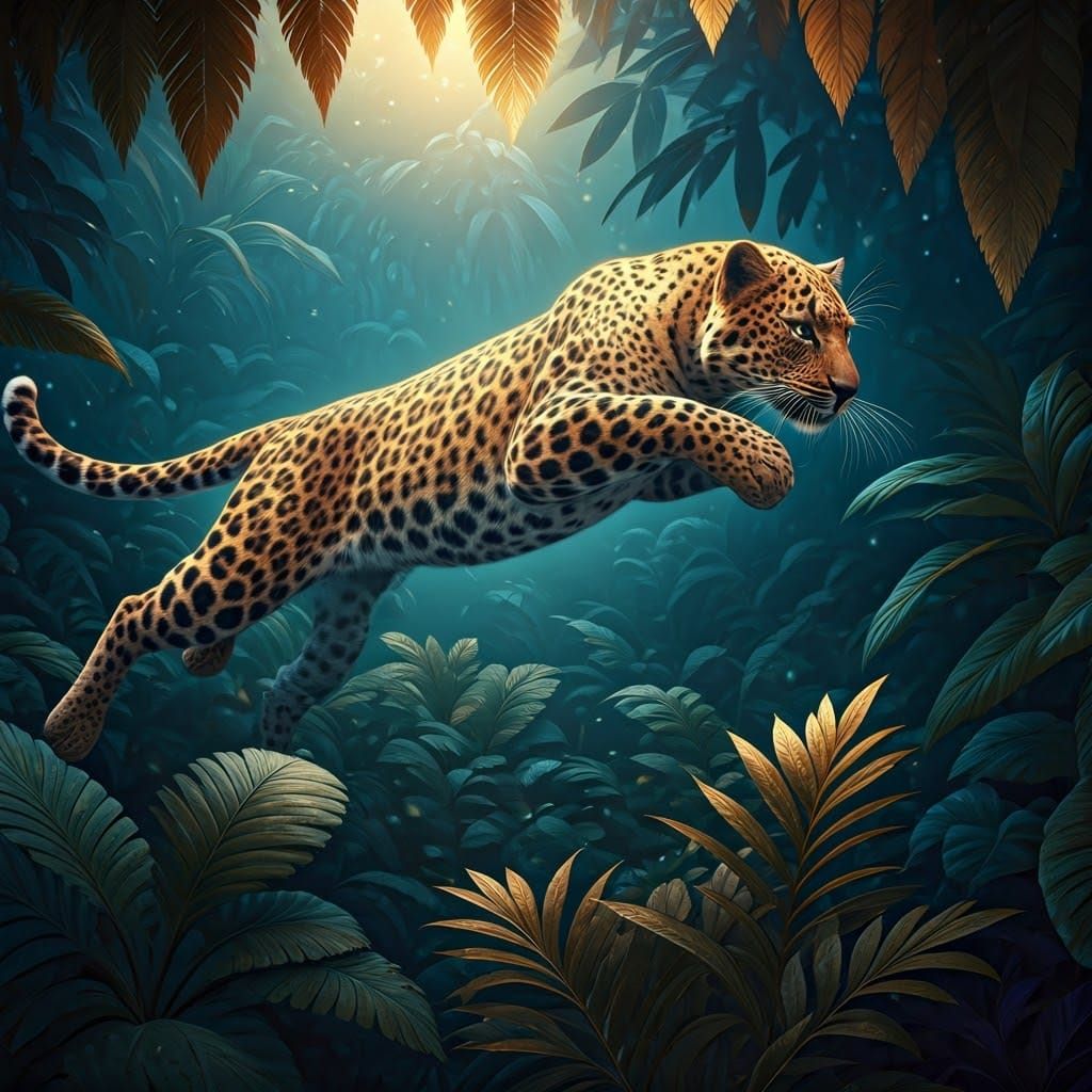 Majestic Leopard in Ethereal Landscape
