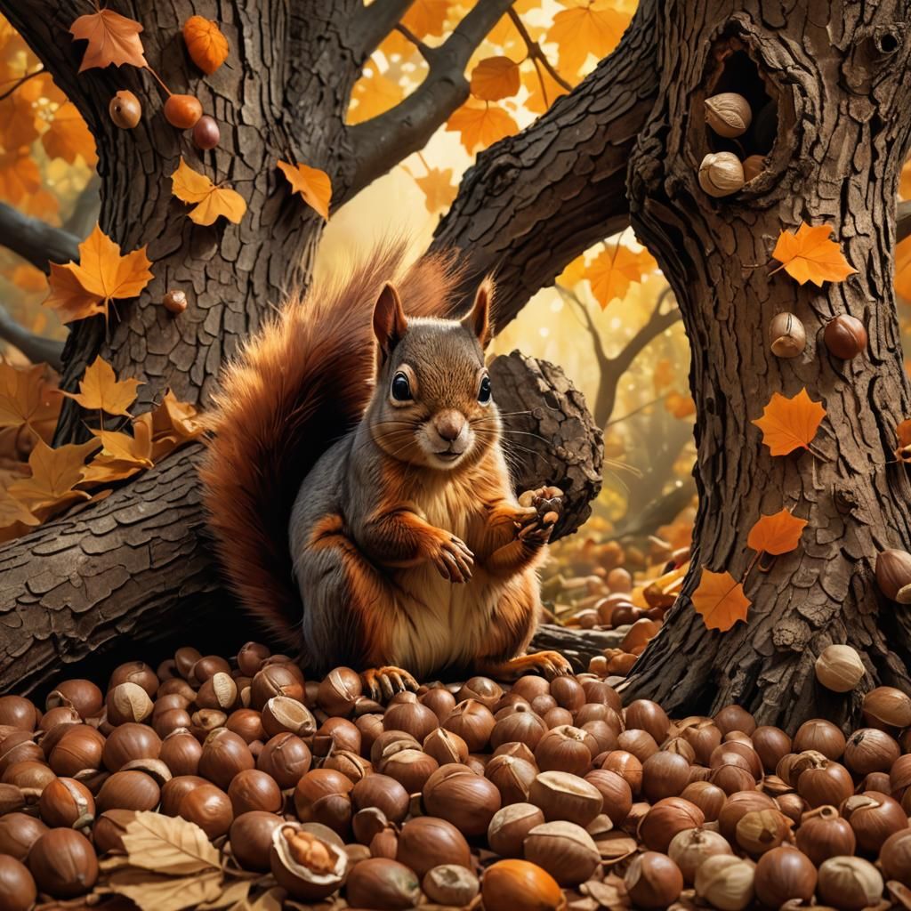Squirrel in Autumnal Light: Fantasy Concept Art