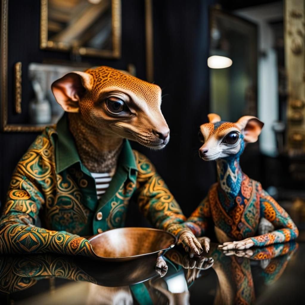 Surreal Alien Restaurant Celebration in Magical Realism