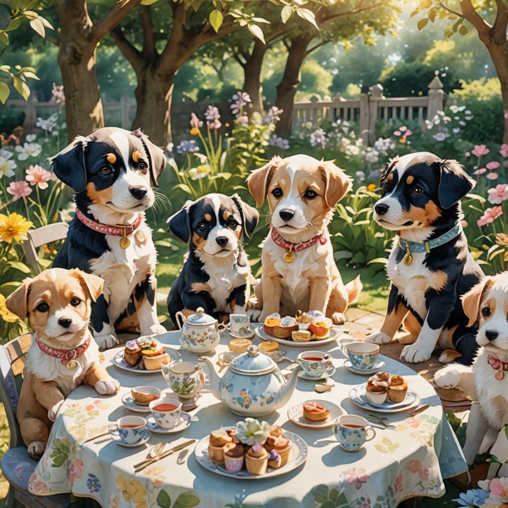 Puppy Tea Party in Anime-Inspired 3D Art