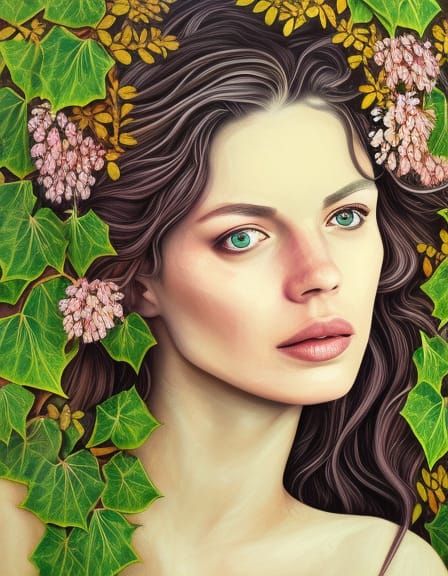 Ethereal Woman in Flowers: Hyperrealistic Detailed Portrait