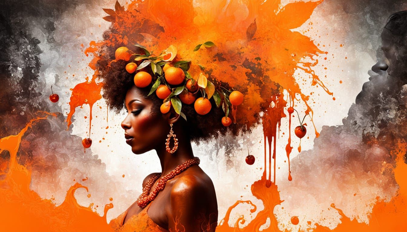 Orange Carnival Passista Silhouette in Psychedelic Style