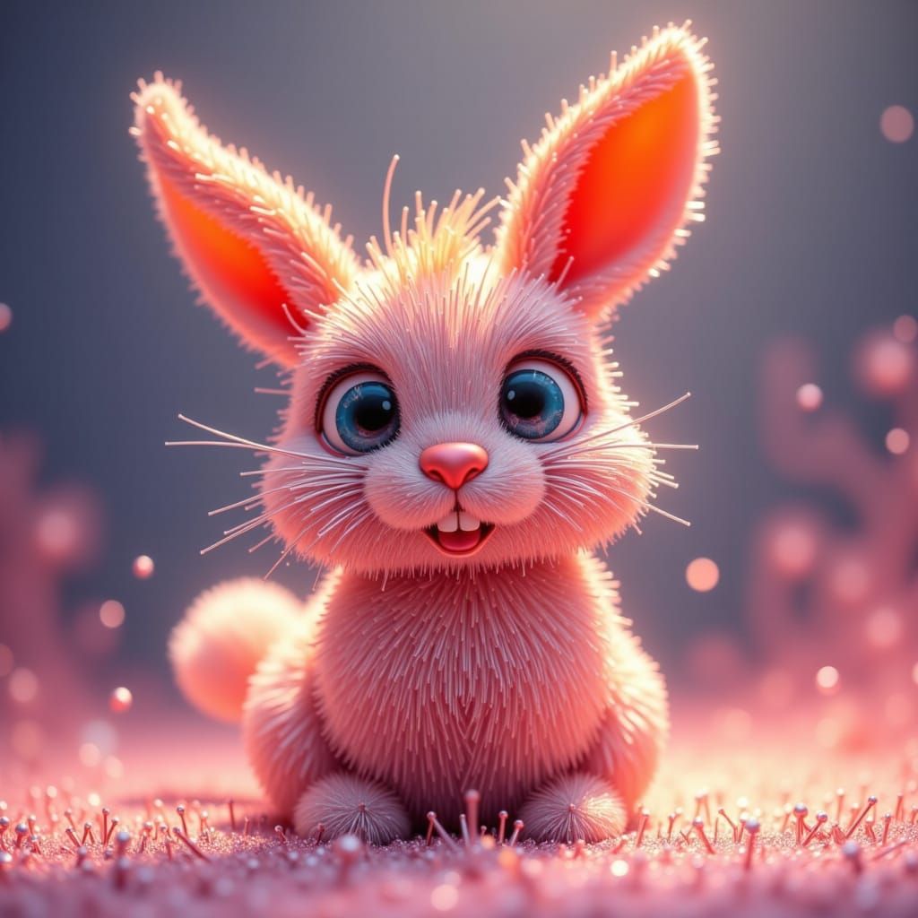Cute 3D Bunny with Doe Eyes and Vibrant Colors