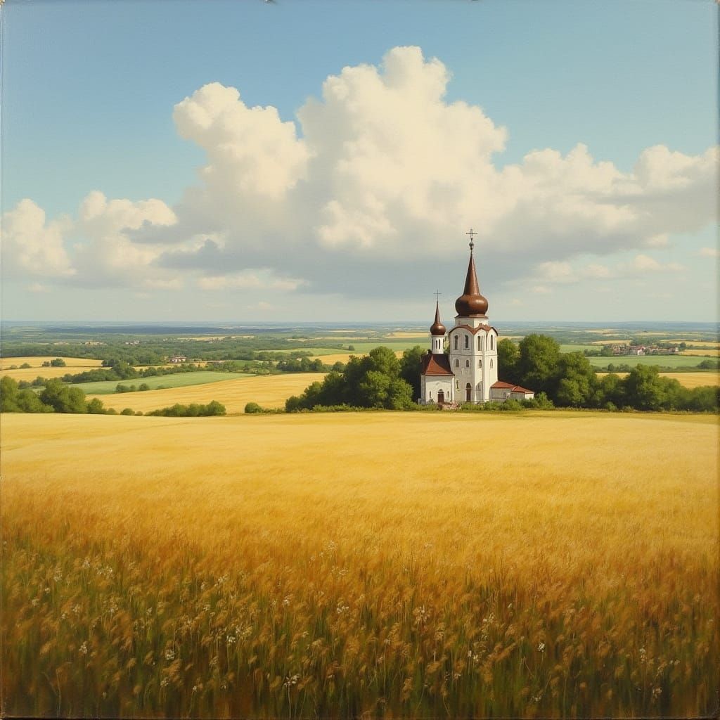 Belarusian Countryside with Orthodox Church and Village