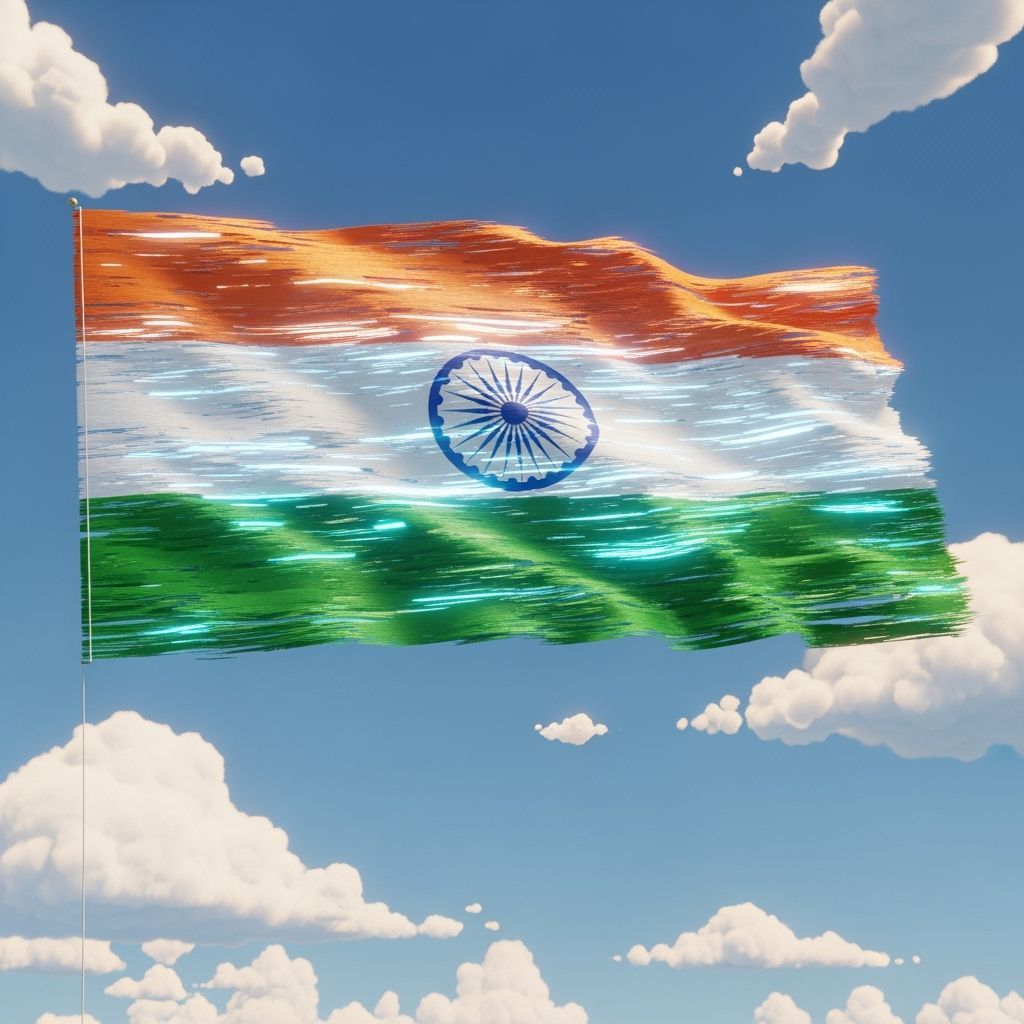 Futuristic Indian Flag Waving in a Blue Sky