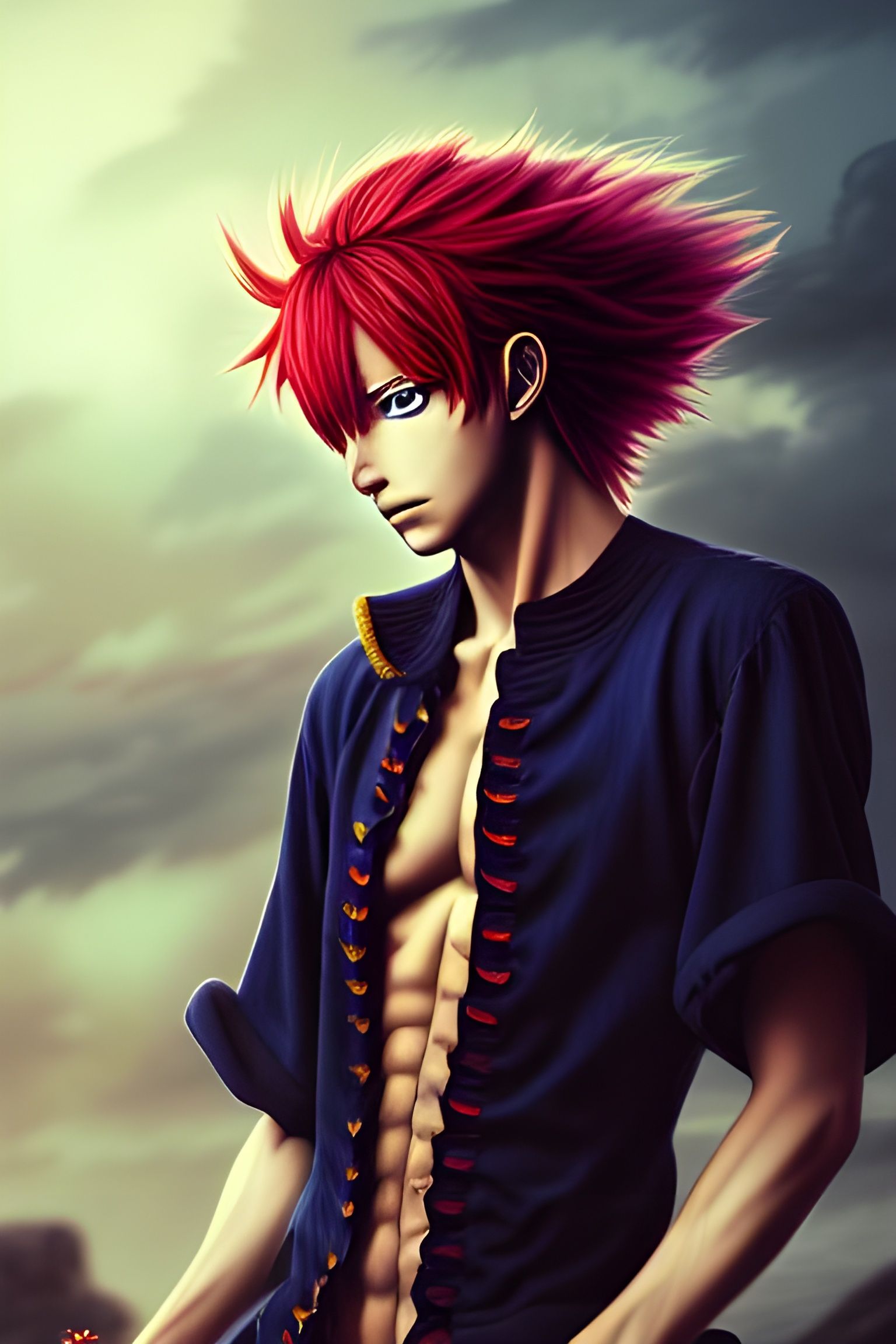 Furious Red-Haired Pirate in Hyperrealistic Anime Style