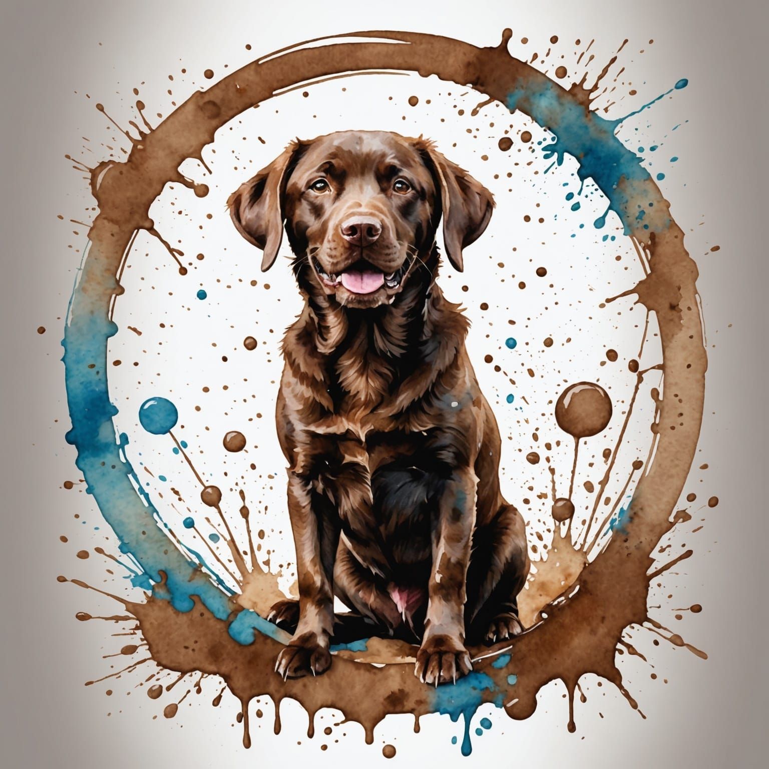 Playful Chocolate Lab in Watercolor Splash Art