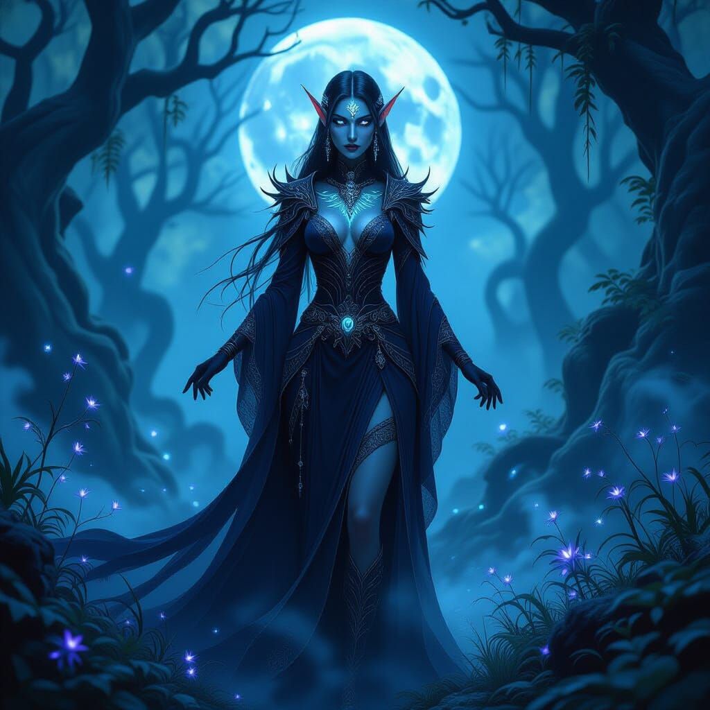 Mysterious Elf Villainess in Moonlit Forest
