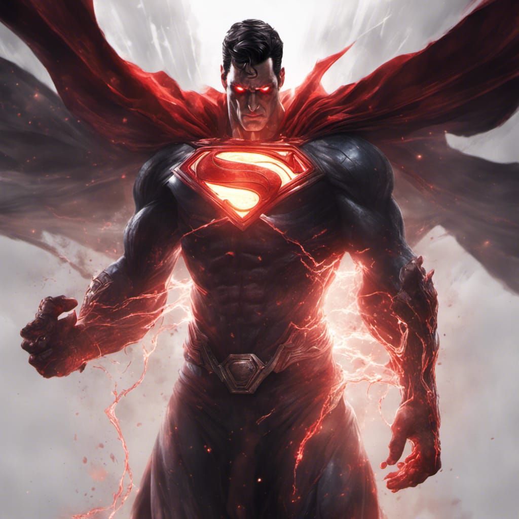 Evil Superman with Red Beams, Dark Fantasy Art