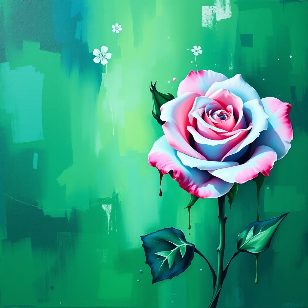 Abstract Art in Green, Blue, and Pink