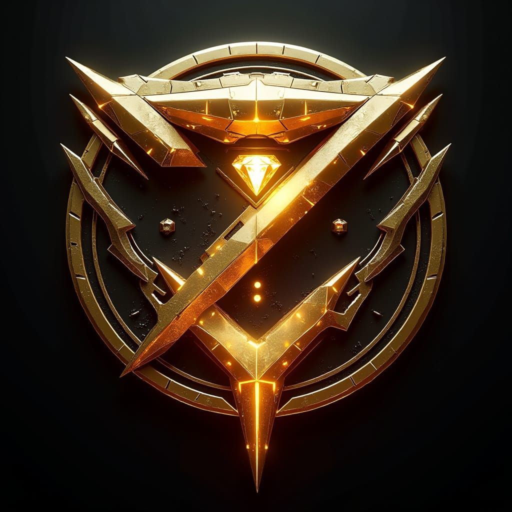 Futuristic Gold and Diamond Z Emblem in Cyberpunk Style