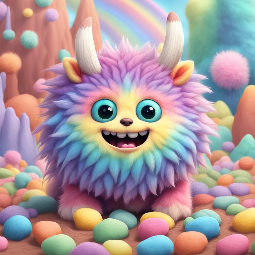 Rainbow Monster in Candy Land, Ghibli-esque Art
