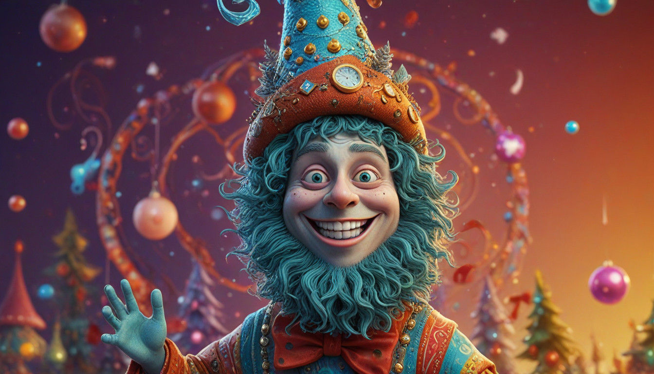 Whimsical Christmas Jester in Dr. Seuss Style