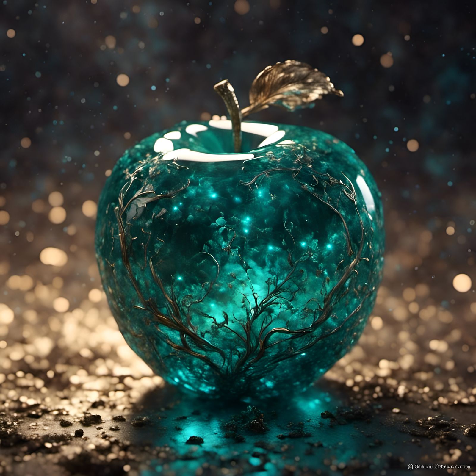 Glowing Enchanted Teal Glass Apple