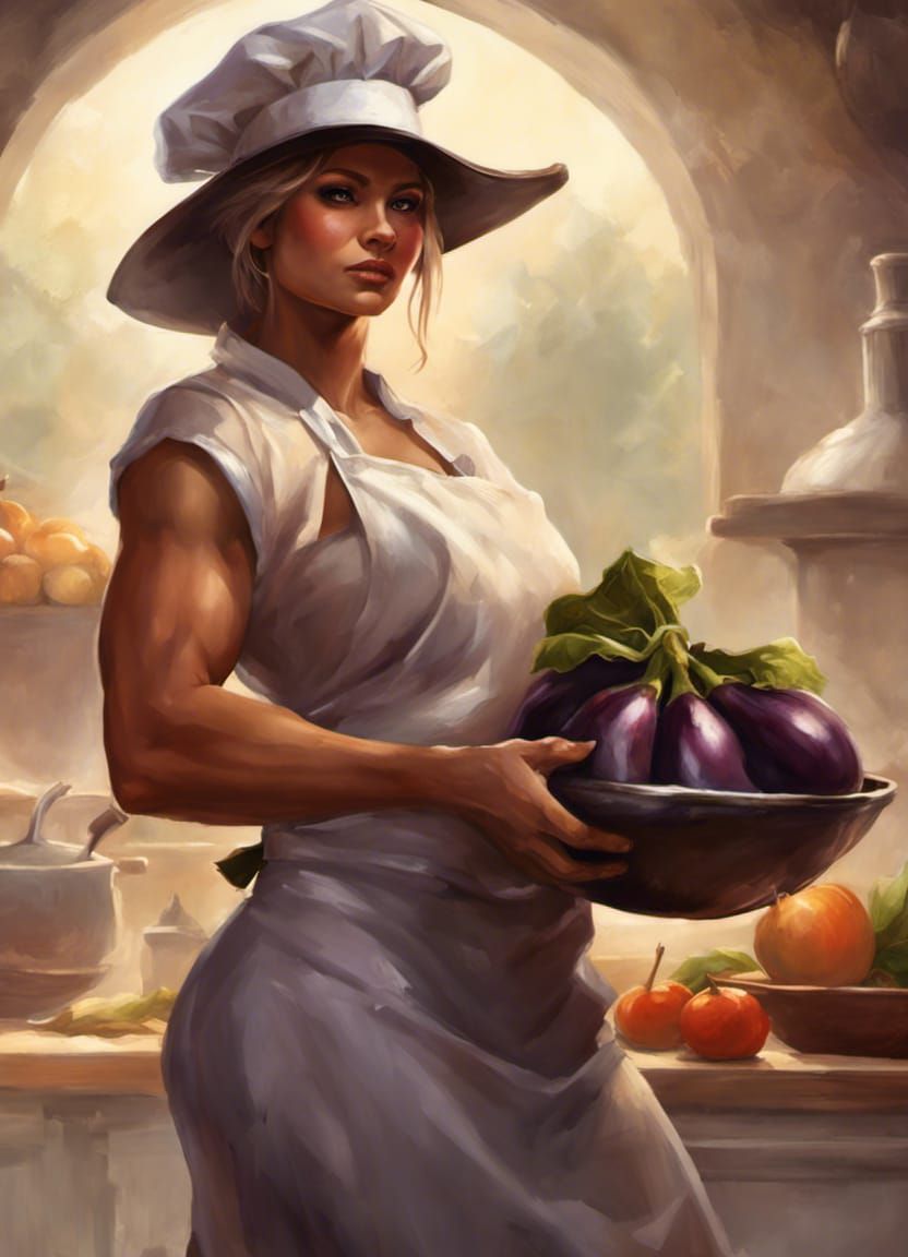 Epic Fantasy Art of Shirtless Female Chef