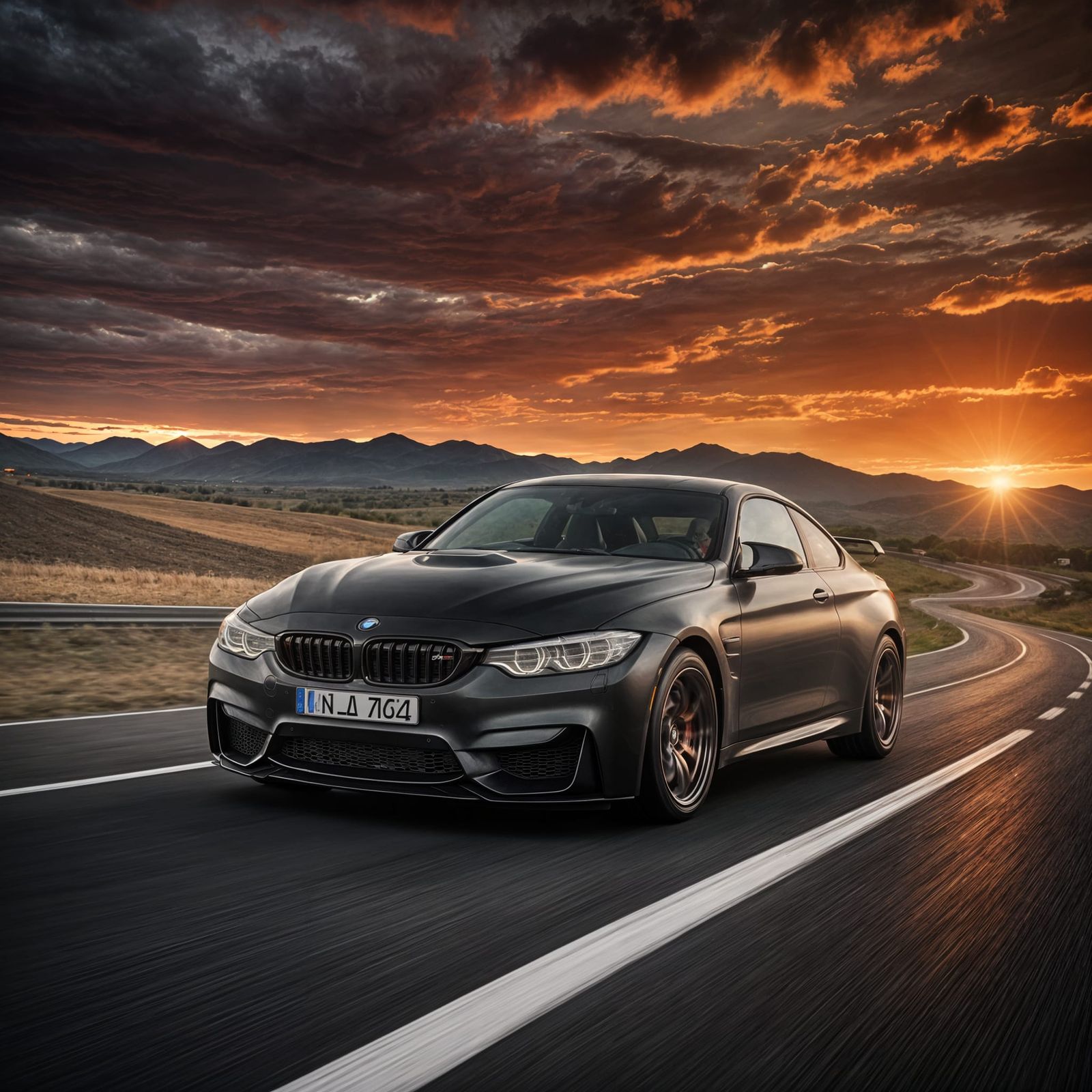 BMW M4 Speeds Under a Vibrant Red Sunset