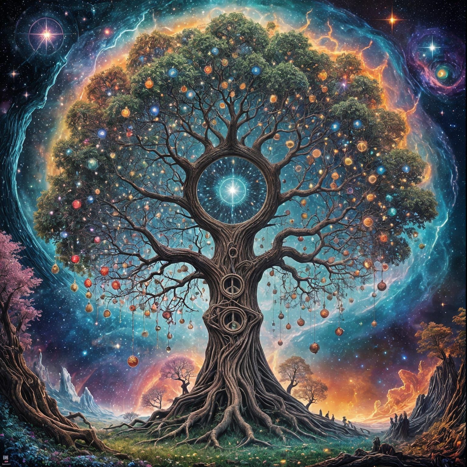 Surreal Cosmic Tree Portal in Vibrant Colors