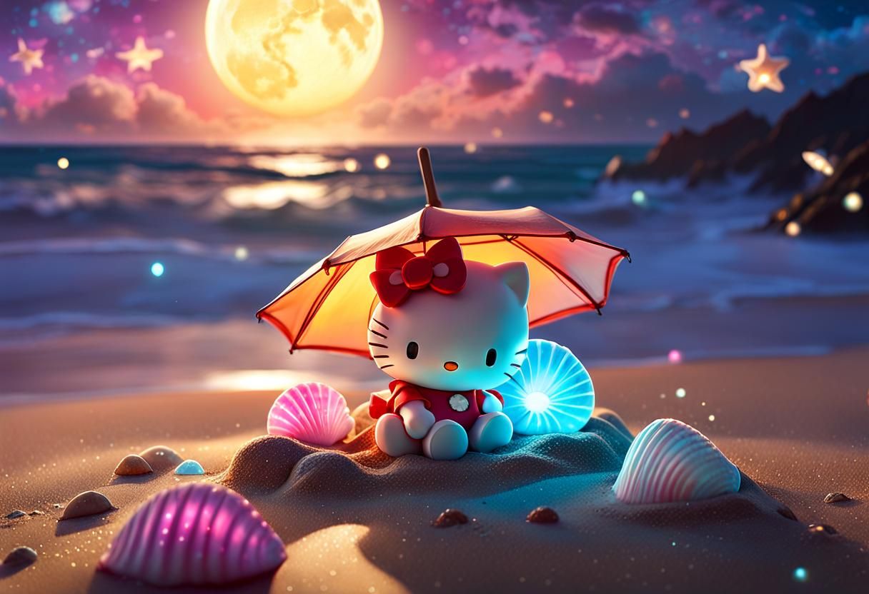 Hello Kitty Constellation on Bioluminescent Beach