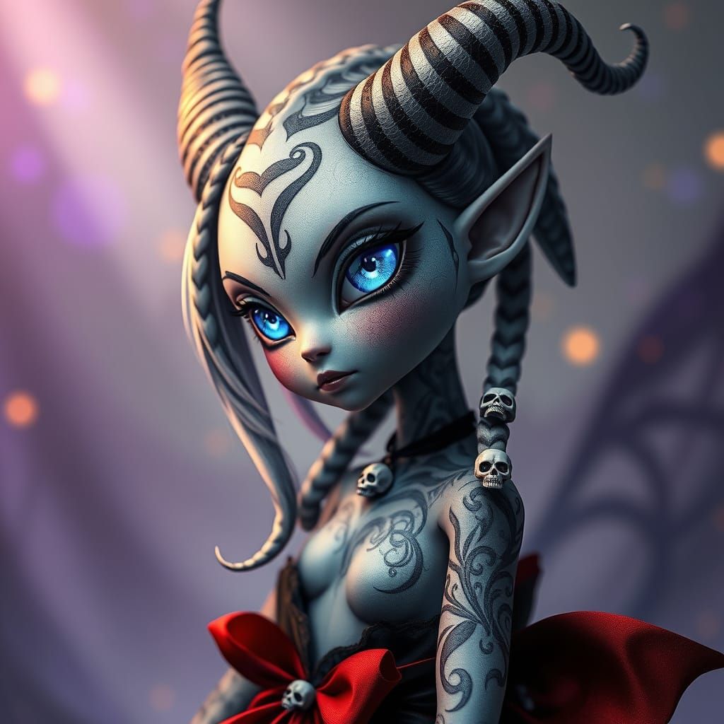 Ethereal Gothic Hybrid with Glowing Eyes and Iridescent Patt...