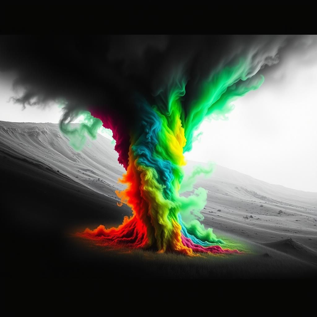 Colorful Tornado Vortex Sucking Up Color: Double Exposure