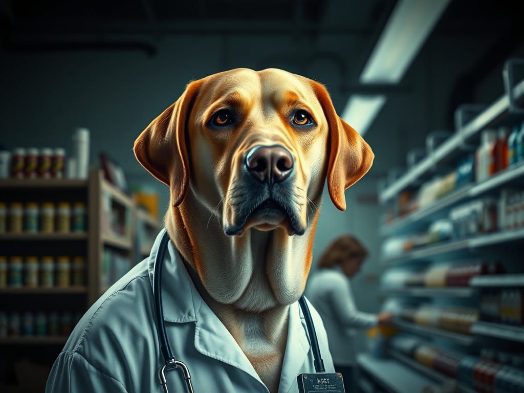 Labrador Retriever Pharmacist in a Grocer's Paradise