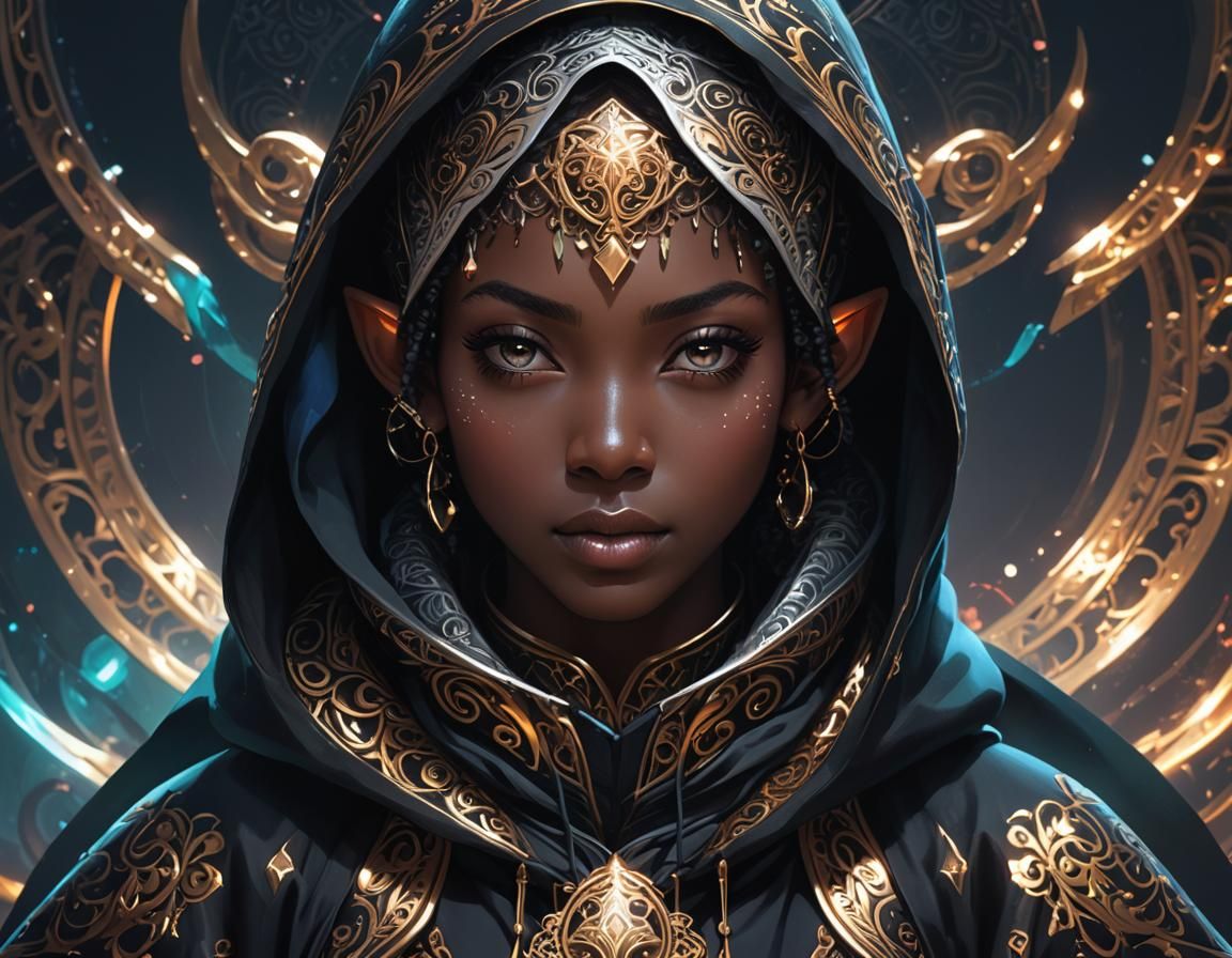 Afrofuturistic Elf in Ornate Robes Digital Art