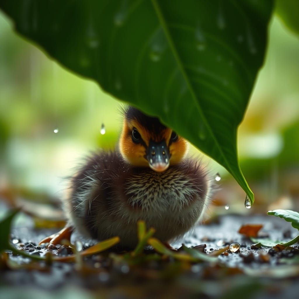 Whimsical Duck Seeks Shelter Under a Leafy Canopy