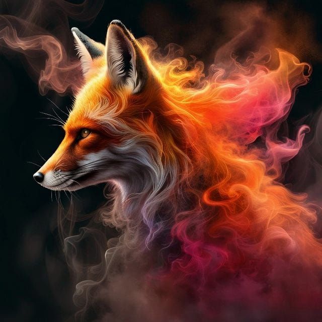Ethereal Fox Dissolving into Smoke