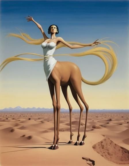 Surreal Centaur Girl in Desert, Salvador Dalí Style