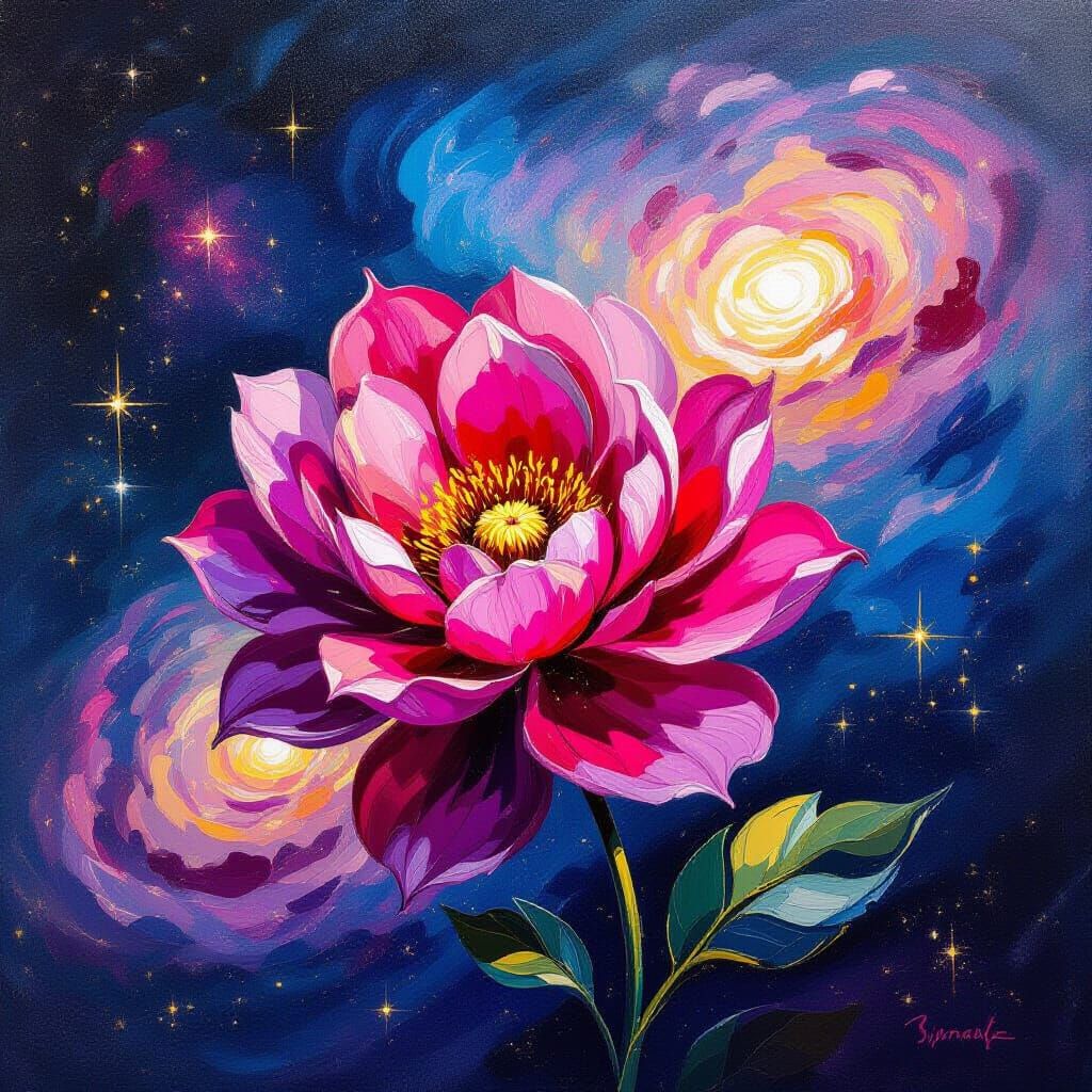 Cosmic Flower Blooms in Starry Sky