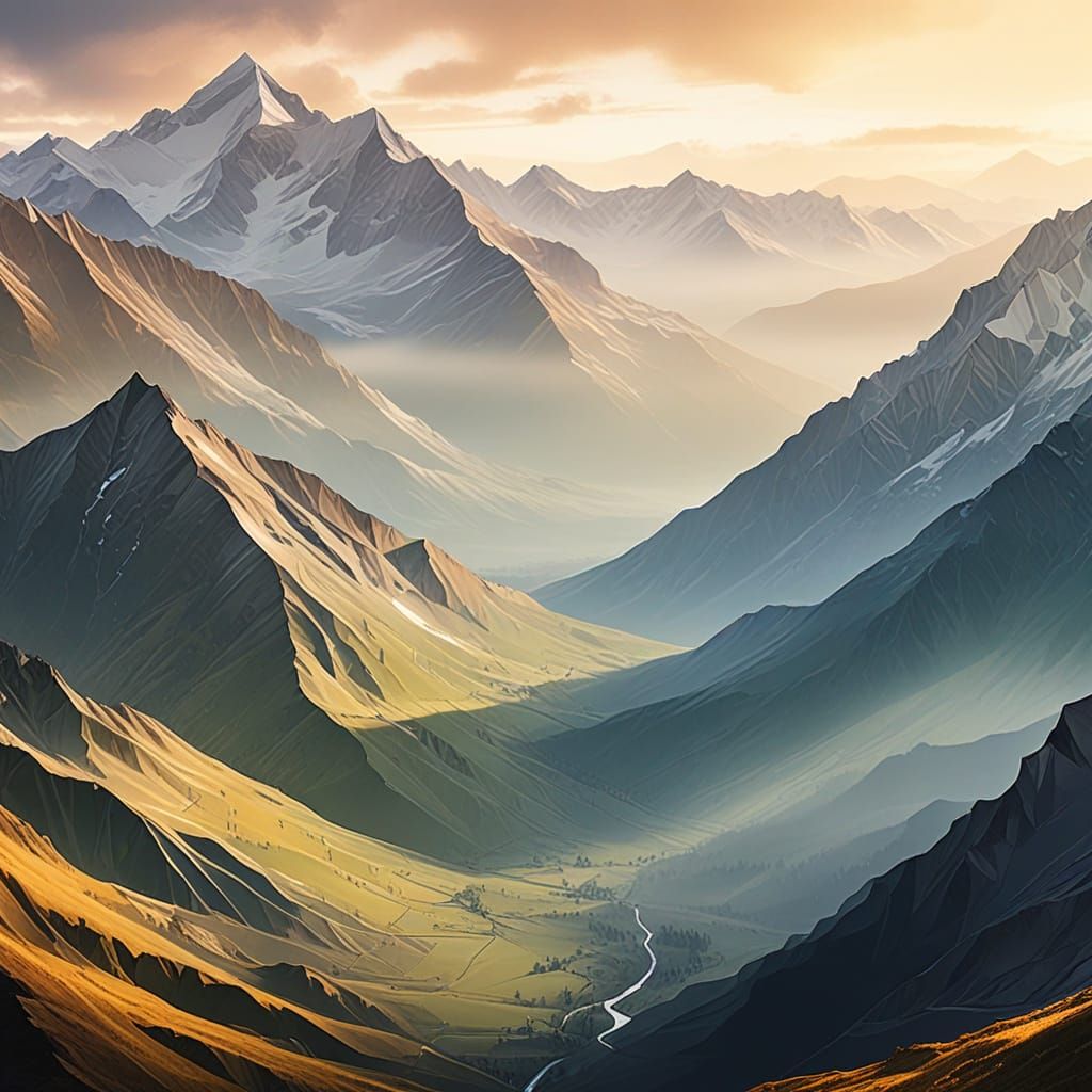 Tatra Mountains at Dawn in Watercolor Style