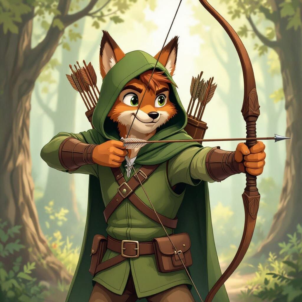 Robin Hood in Green Hoodie, Animated Style