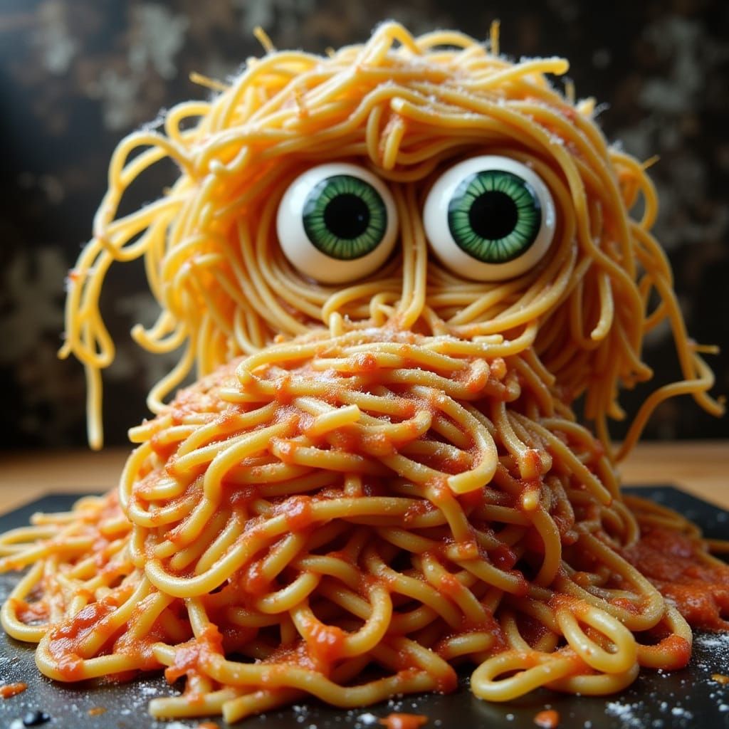 Flying Pasta Monster with Devious Eyes