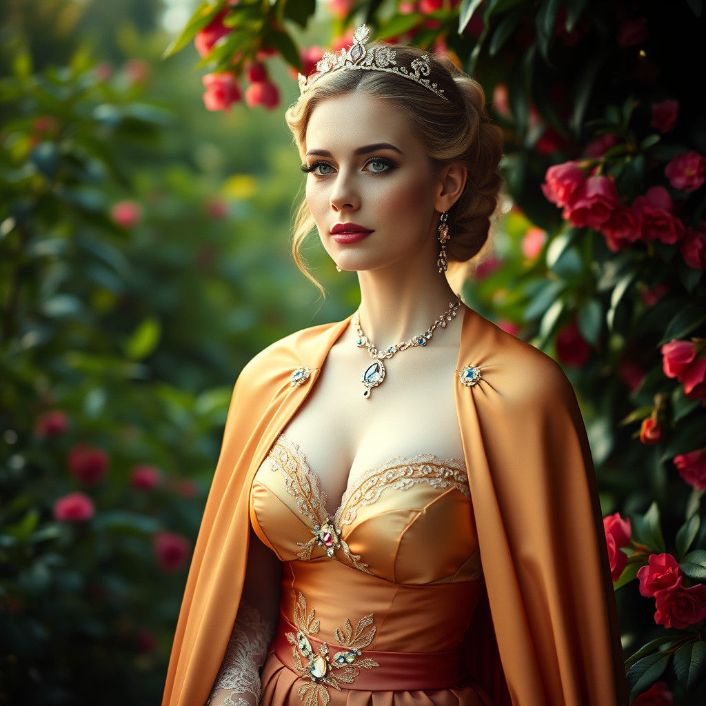 Austrian Duchess in Palace Garden: Cinematic Film Still