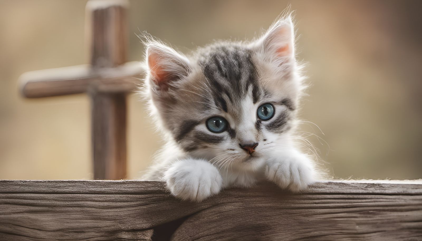 One-Winged Kitten on a Cross: Digital Art