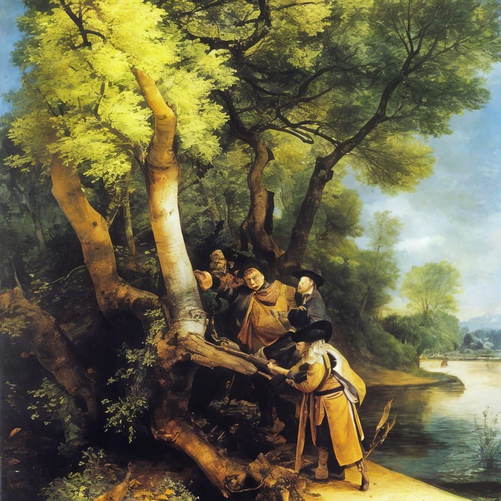 Majestic Landscape with Wolves and Crows in a Brooding Atmos...