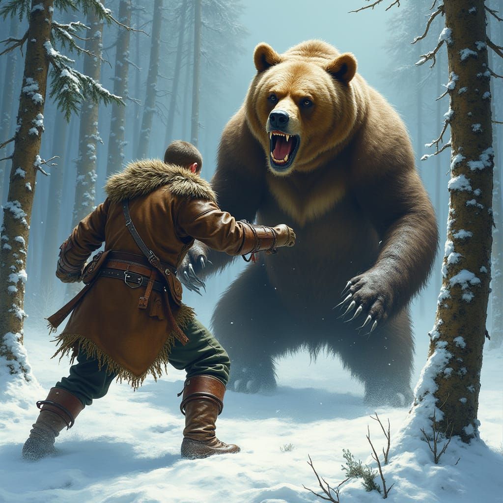 Viking Warrior's Desperate Fight Against Colossal Grizzly