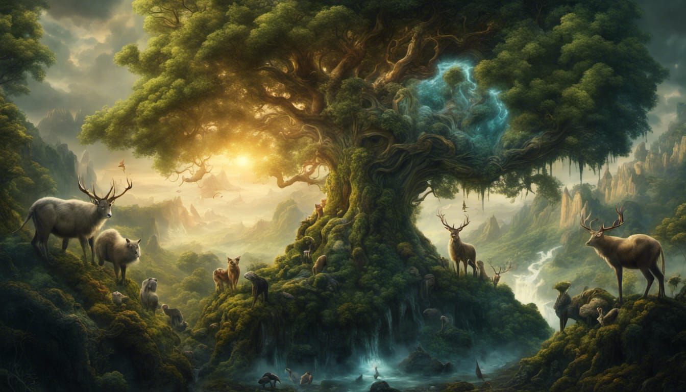 Mother Gaia Summons Animals: Epic Digital Painting