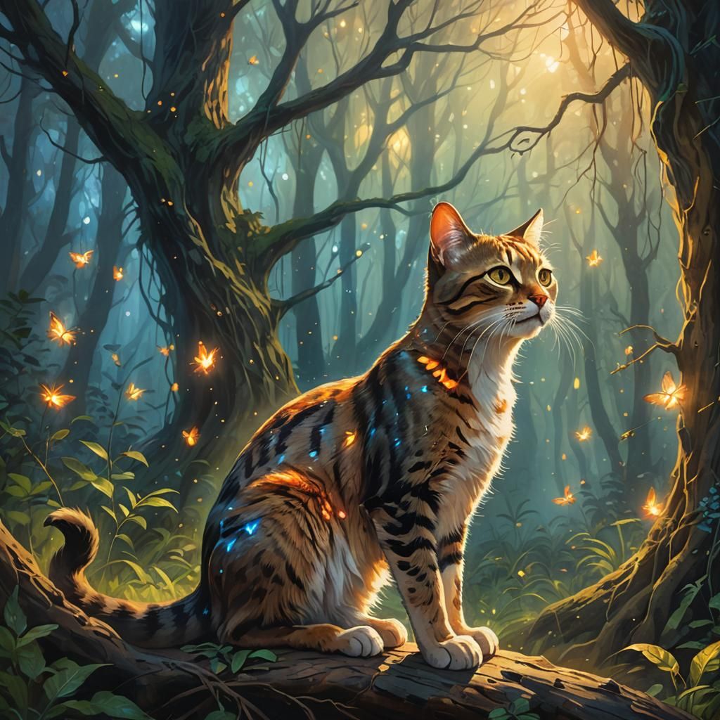 Lynx Cat in Mystical Forest: Oil Painting