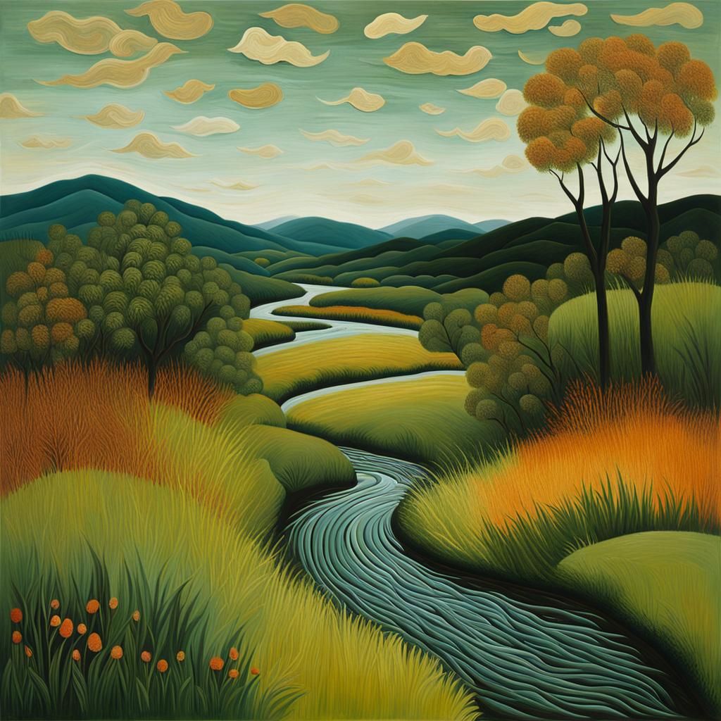 Valley Stream: Abstract Art in Rousseau Style