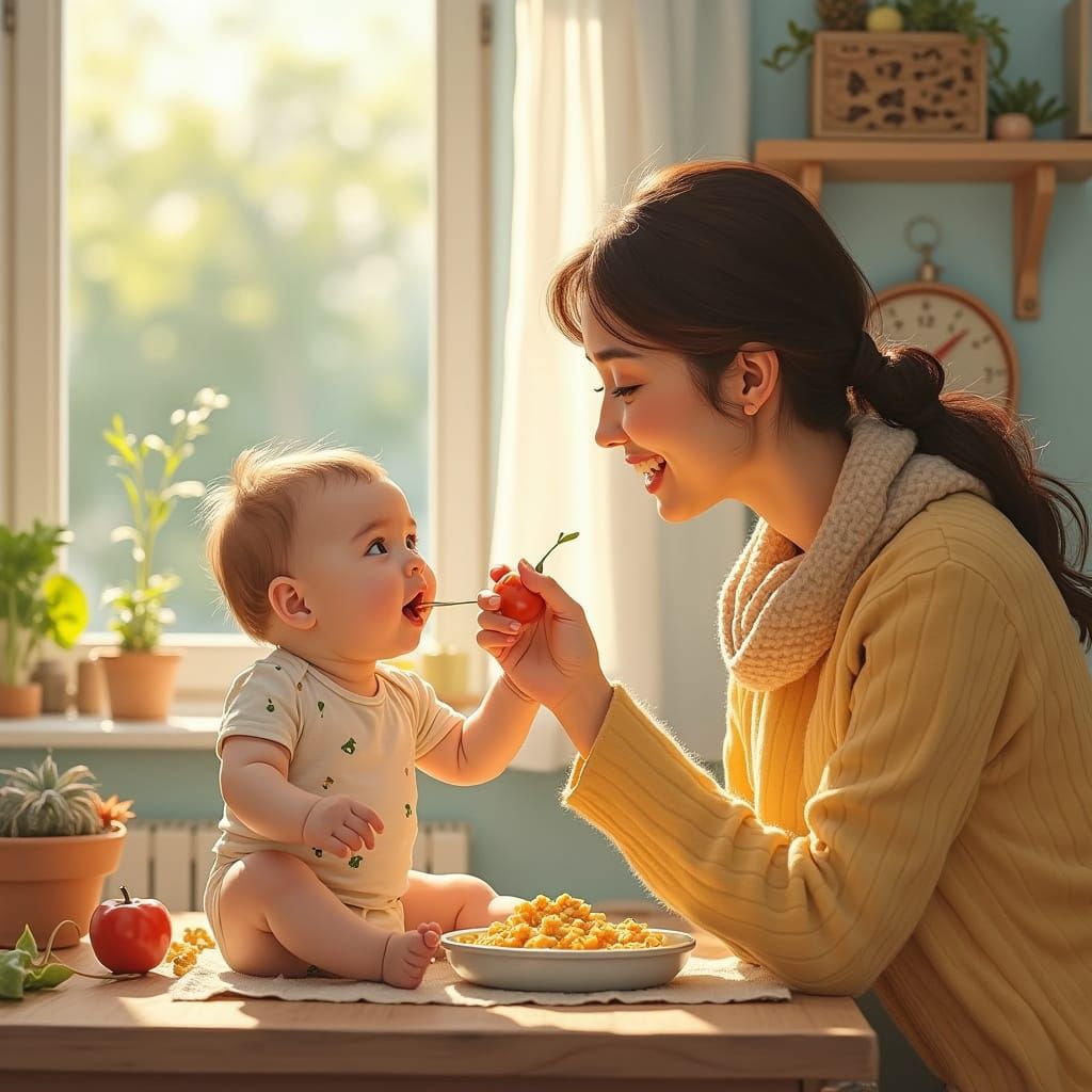 Cozy Mother and Baby in Whimsical Home Setting